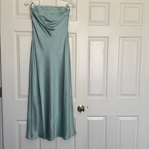 Quince Aqua Silk Strapless Midi Dress XS